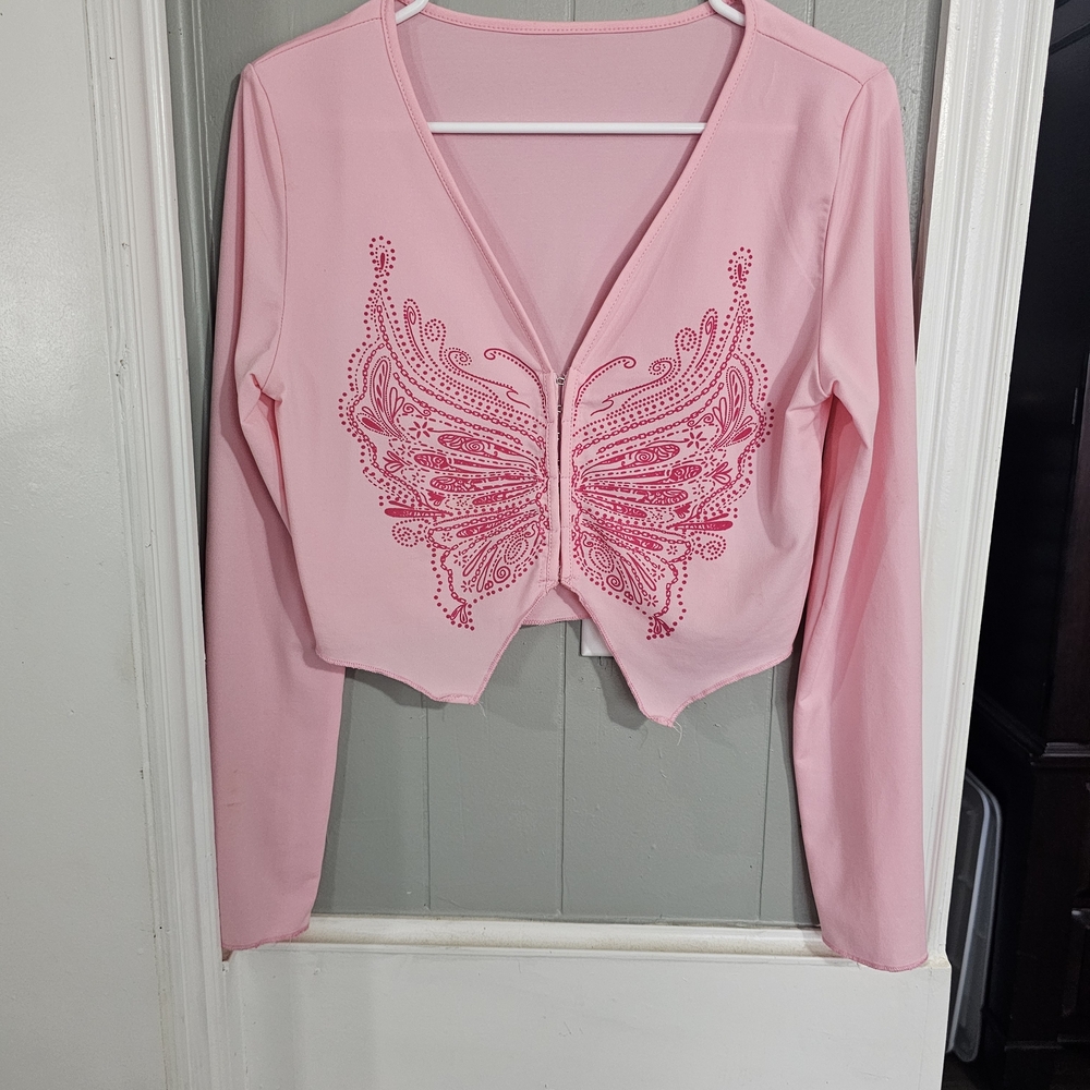 Pink Butterfly Embellished Women's Top